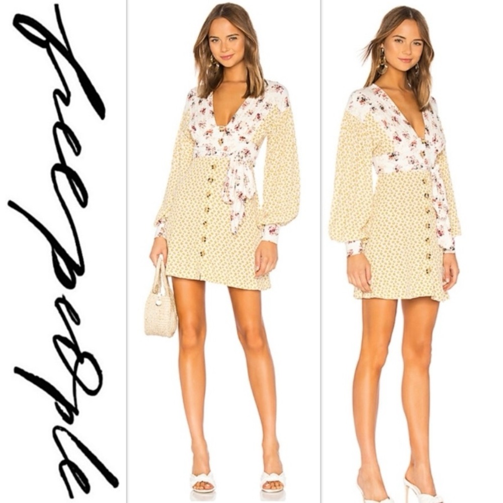 FREE PEOPLE Wonderland Floral Button Down Dress in Ivory SMALL